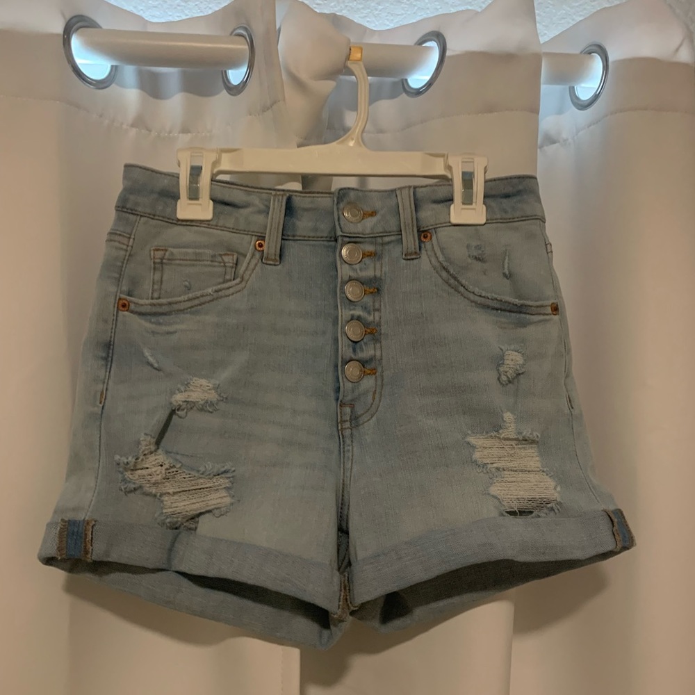 light blue high-rise denim Jean shorts